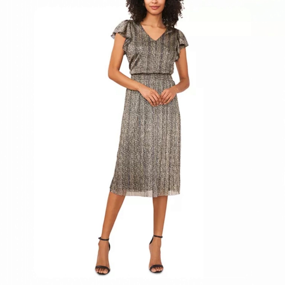 VINCE CAMUTO Ruffle Sleeve Metallic Midi Dress - Picture 3 of 6